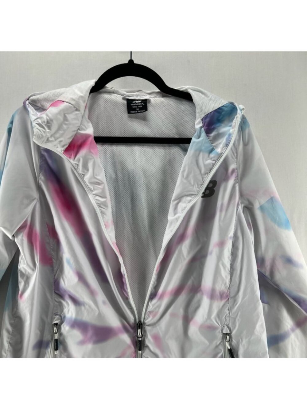 New Balance Tie Dye Windbreaker Jacket Womens M Zip Up Hooded Pocket Lined White - Picture 3 of 10